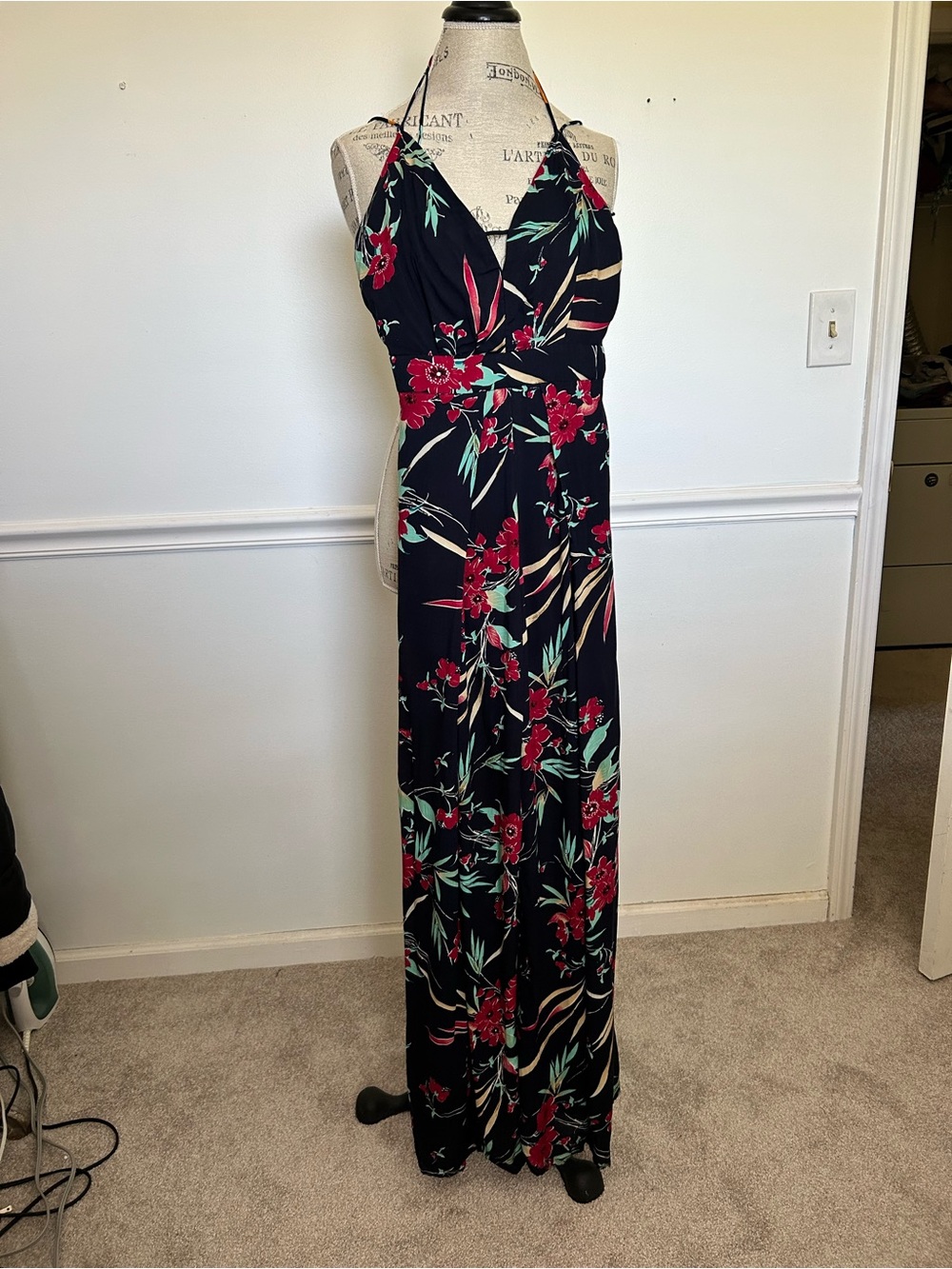 Cals Navy Floral Halter Jumpsuit with Tropical Floral Print